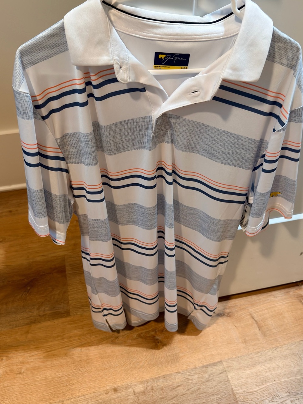 Peter Millar White Polo with Navy and Orange Stripes